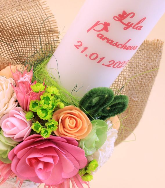 Lumanare botez fete personalizata flori nemuritoare Lyla