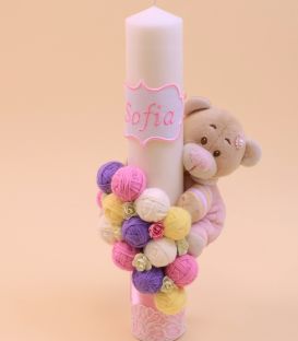 Lumanare botez fete personalizata cheme si ursulet Sofia