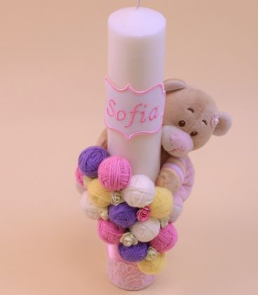 Lumanare botez fete personalizata cheme si ursulet Sofia