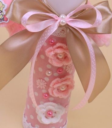 Lumanare botez fetite ursulet roz Eva Ioana