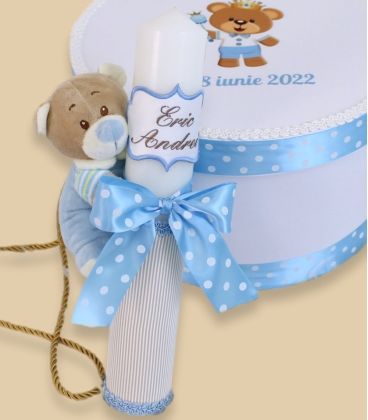 Lumanare botez baieti personalizata ursulet