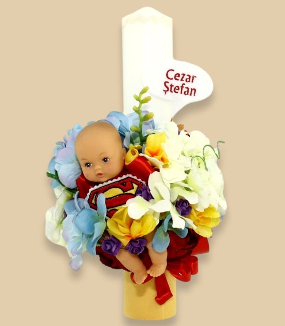 Lumanare botez baieti modele superbebe cu jucarie