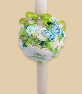 Lumanare botez glob  personalizata cu nume decor flori Vlad