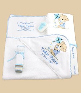 Set botez trusou ursulet cu zmeu personalizat pentru baieti