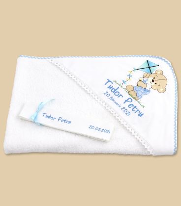 Set botez trusou ursulet cu zmeu personalizat pentru baieti