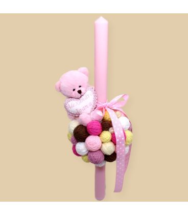 Lumanare botez cu gheme colorate si ursulet