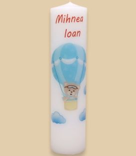 Lumanare de botez cu  ursulet si balon model baieti