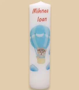 Lumanare de botez cu  ursulet si balon model baieti