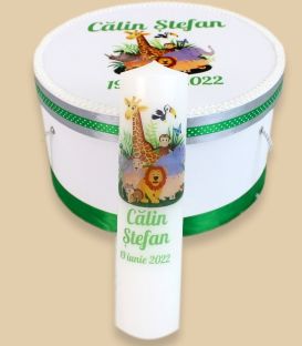 Lumanare botez baieti animalute jungla personalizata