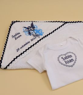 Trusou botez baiat personalizat ingeras si cruce 18 piese