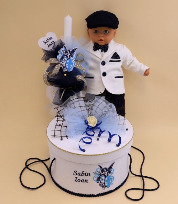Trusou botez baiat personalizat ingeras si cruce 18 piese