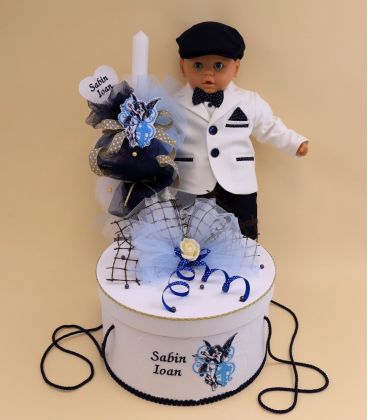 Trusou botez baiat personalizat ingeras si cruce 18 piese