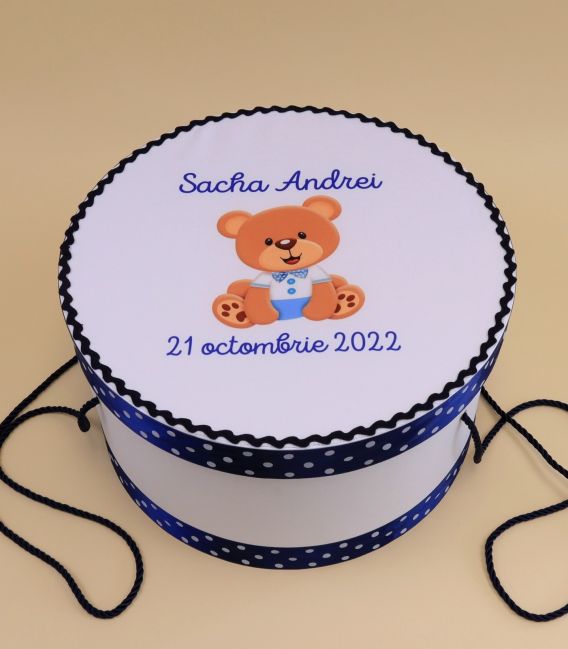 Trusou botez personalizat pentru baieti ursulet Sacha