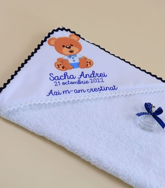 Trusou botez personalizat pentru baieti ursulet Sacha