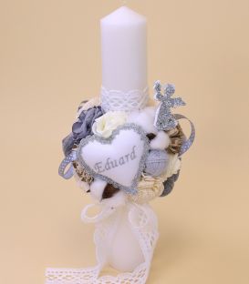 Lumanare botez personalizata ingeras argintiu
