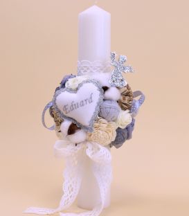 Lumanare botez personalizata ingeras argintiu