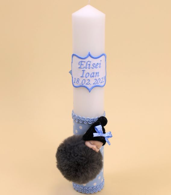 Lumanare de botez baieti Pufu-bleu