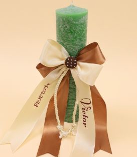 Lumanare botez baiat personalizata cu nume verde Victor