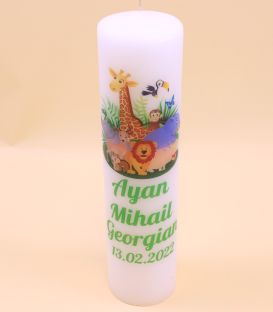 Lumanare botez baieti animalute jungla personalizata