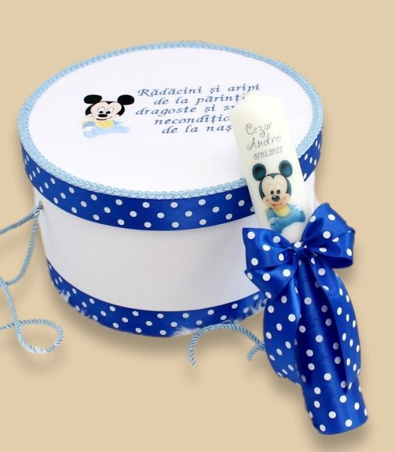 Cutie si lumanare, Trusou botez baiat, personalizat, Mickey Mouse