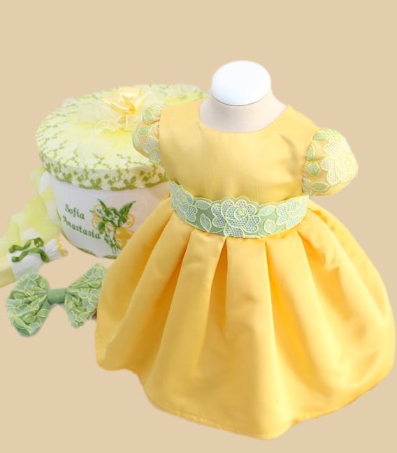 Trusou botez fetite personalizat ingeras si cruce galben verde