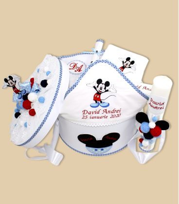 Set botez complet cu lumanare si cutie Mickey Mouse nazdravan  - Trusouri  Botez Complete