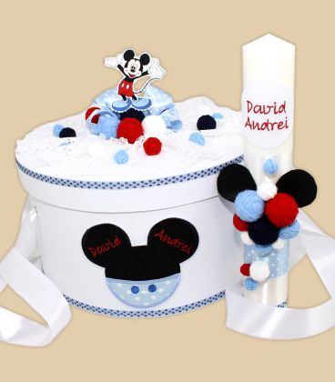 Set botez complet cu lumanare si cutie Mickey Mouse nazdravan  - Trusouri  Botez Complete