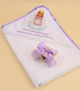 Set botez fetite cu ingeras si mesaj mov