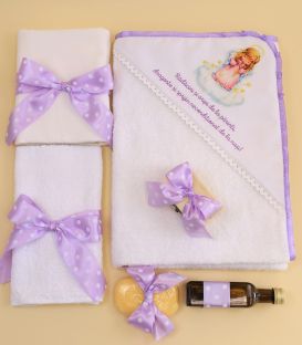 Set botez fetite cu ingeras si mesaj mov