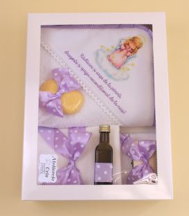 Set botez fetite cu ingeras si mesaj mov