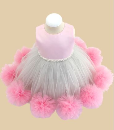 Rochita roz argintiu pom pom roz botez fetite AteliereleCris