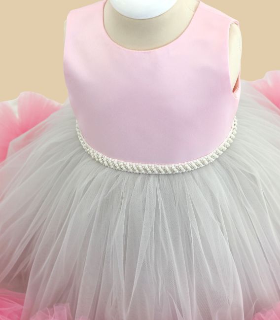 Rochita roz argintiu pom pom roz botez fetite AteliereleCris