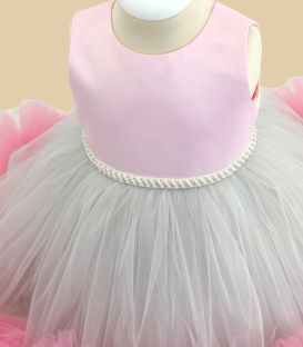 Rochita roz argintiu pom pom roz botez fetite AteliereleCris