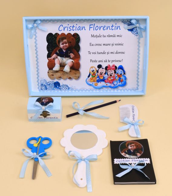 Mickey mouse si prietenii set tavita mot cu poza si mesaj