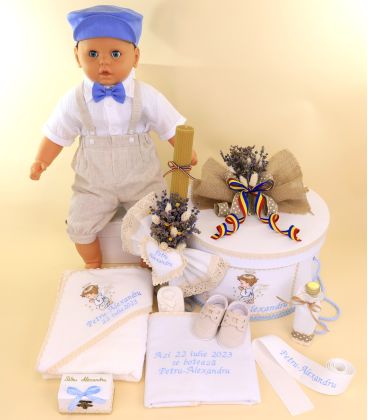 Trusou botez baieti de vara ingerasul Rafael cu tricolor set complet