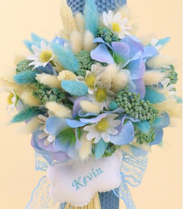 Lumanare botez ceara naturala tip fagure albastra personalizata