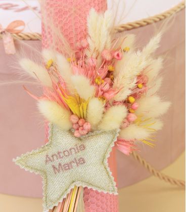 Tip fagure roz lumanare botez personalizata