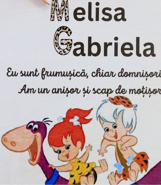 Mesaj pe tavita mot fete personalizata Pebbles Flinstone model 7 piese