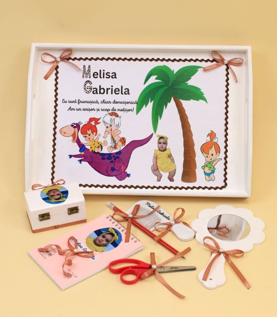Set tavita mot fete personalizata Pebbles Flinstone model 7 piese