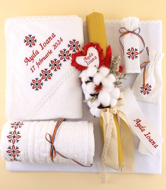 Trusou botez traditional fete si lumanare botez ceara naturala Atelierele Cris