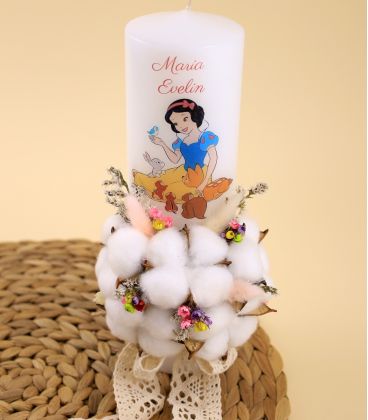 Lumanare de botez bumbac model alba ca zapada