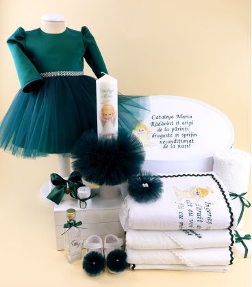 Trusou Botez Verde | Set Complet Fetite | Personalizat ingeras 15 piese |Atelierele Cris