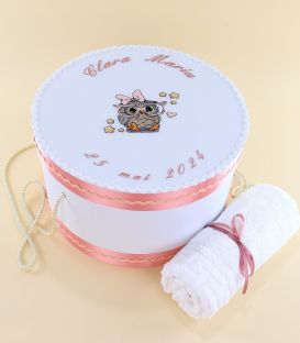 Trusou botez complet fete Bufnita roz pudra
