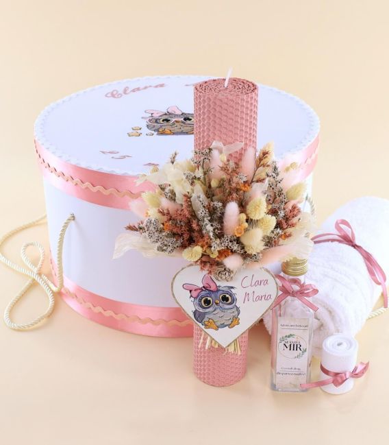 Trusou botez complet fete Bufnita roz pudra