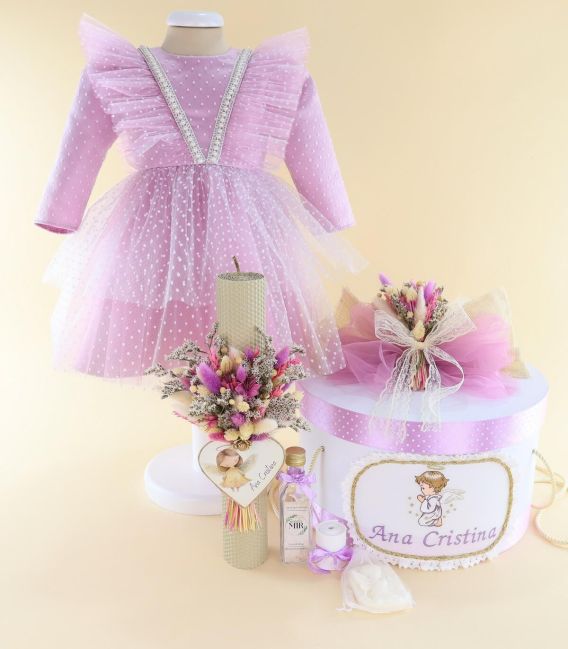 Trusou de botez complet fete ingeras, lila - 8