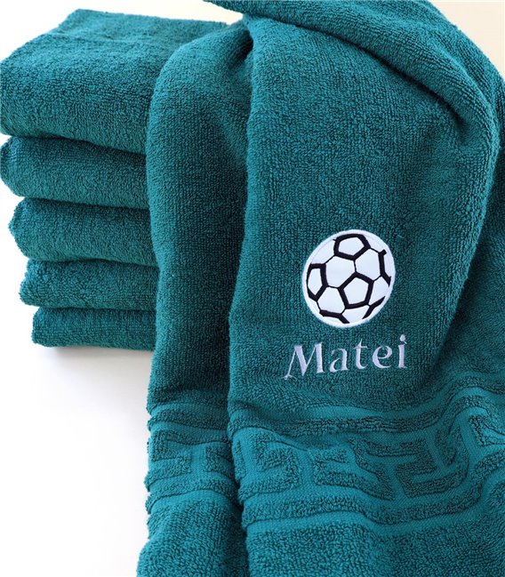 Prosop de baie din bumbac verde personalizat fotbal