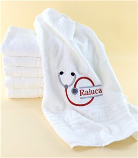 Prosop personalizat alb bumbac - broderie stetoscop