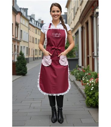 Sort bucatarie femei personalizat rosu cu doua buzunare si dantela