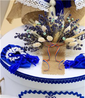 Trusou botez traditional tr44 albastru - decoratiuni cutie rotunda decorata