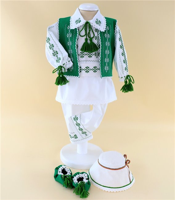 Trusou complet baiat traditional verde 15 piese tr44 - costum baieti